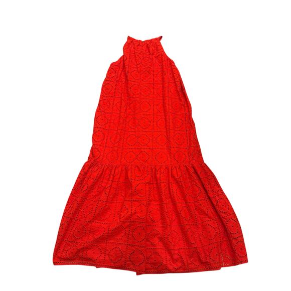 Ann Taylor Halter Flare Eyelet Maxi Dress Red Orange Medium Cotton Spring Summer - Picture 2 of 9